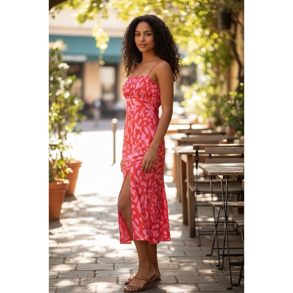 Lost + Wander Sweet Envie Midi Slip Dress Size M Satin Ruffled NWT Square Neck‎